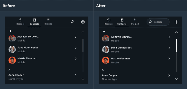 Before/after changes in sizes